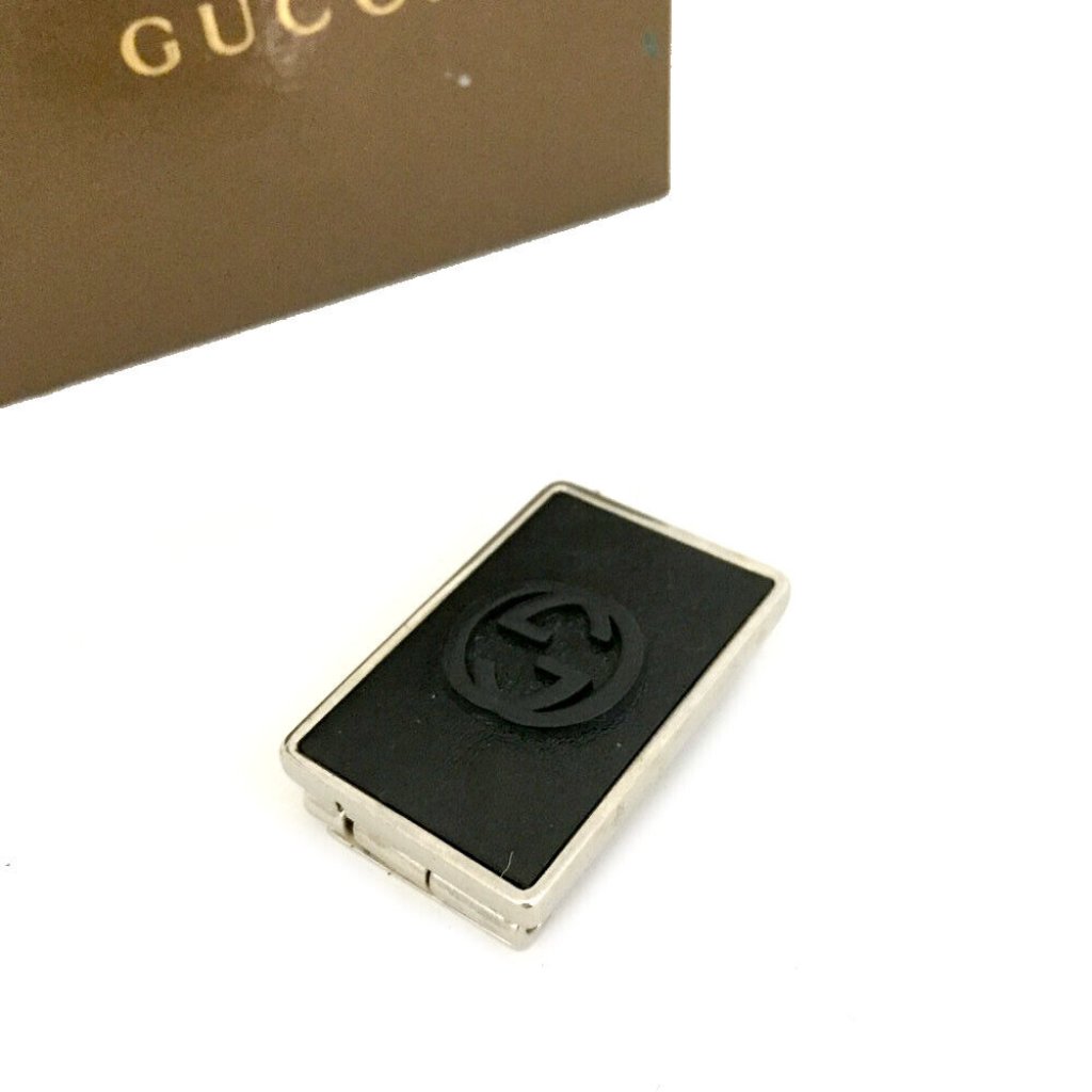 Gucci Interlocking Gg Black Silver Tone Money Clip W/ Box